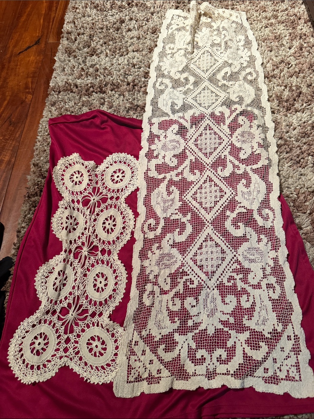 Cream Crochet Lace Table Runner and Doily Set - Elegant Home Accents